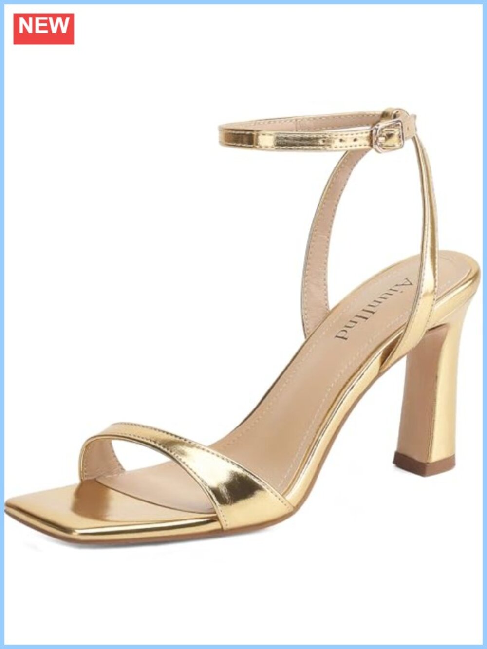 Women Square Open Toe Block Heeled Sandals Ankle Strap 3.3 Inch